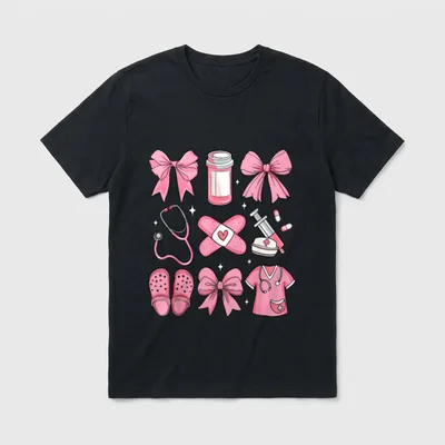 Nurse Valentines Day Coquette Bow Valentine T-Shirt – Classic T-Shirt in Black