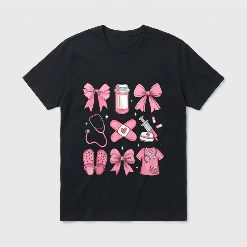 Nurse Valentines Day Coquette Bow Valentine T-Shirt – Classic T-Shirt in Black