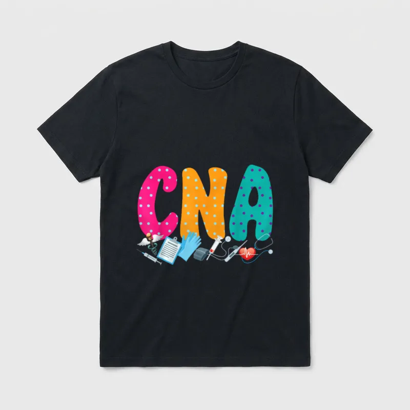 CNA Nurse Certified Nursing Assistant Great T-Shirt – CNA in colorful polka dot letters – Classic T-Shirt in Black
