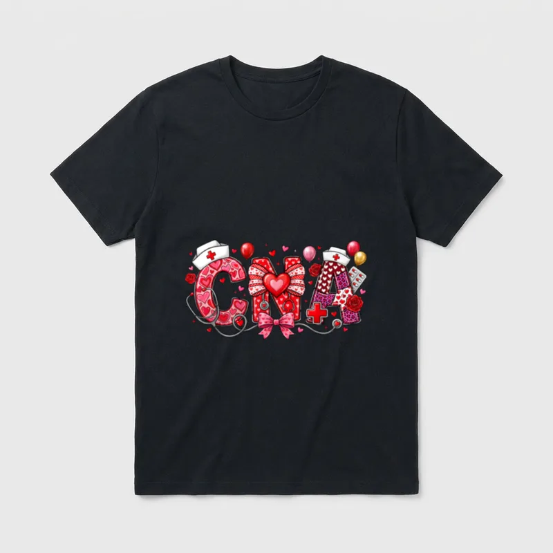CNA Valentine Coquette Bow Stethoscope Girl T-Shirt – Classic T-Shirt in Black