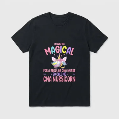 CNA Nurse Call Me Nursicorn Unicorn T-Shirt – Pastel unicorn face with flowers and nursing quote – Classic T-Shirt in Black