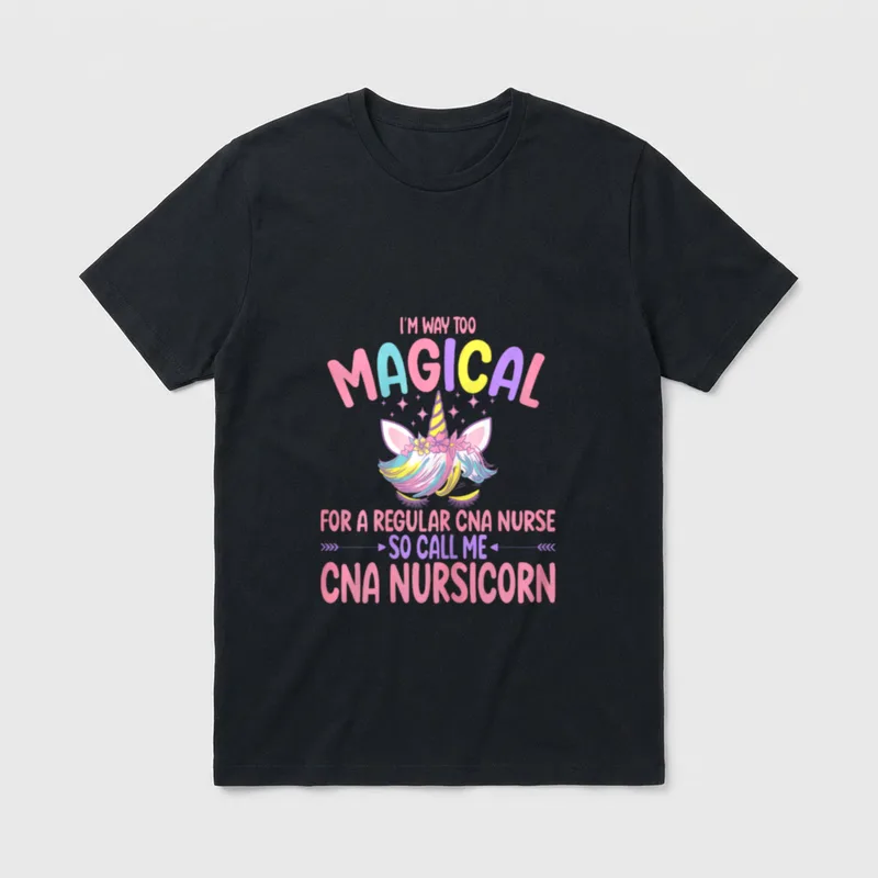 CNA Nurse Call Me Nursicorn Unicorn T-Shirt – Pastel unicorn face with flowers and nursing quote – Classic T-Shirt in Black