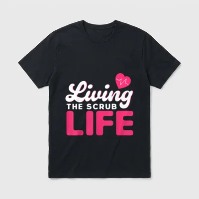 CNA Nurses Living the Scrub Life T-Shirt – Living THE SCRUB LIFE with pink heart and pulse line – Classic T-Shirt in Black