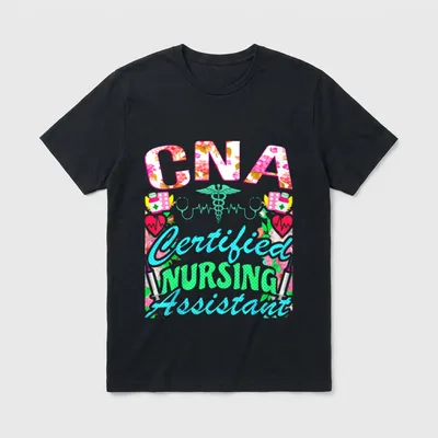 CNA Medical Nurse T-Shirt – CNA Certified Nursing Assistant with floral lettering – Classic T-Shirt in Black
