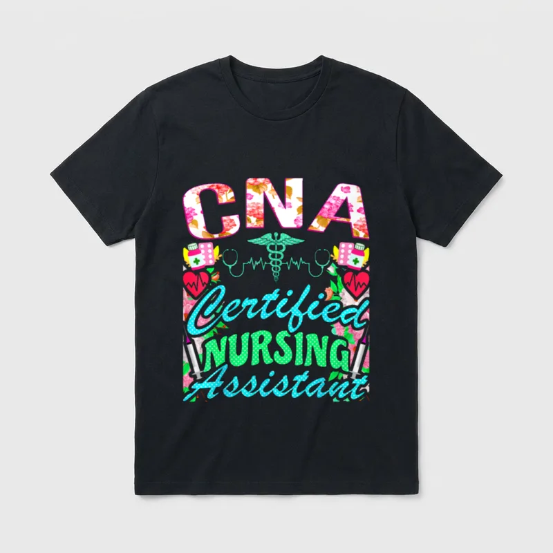 CNA Medical Nurse T-Shirt – CNA Certified Nursing Assistant with floral lettering – Classic T-Shirt in Black