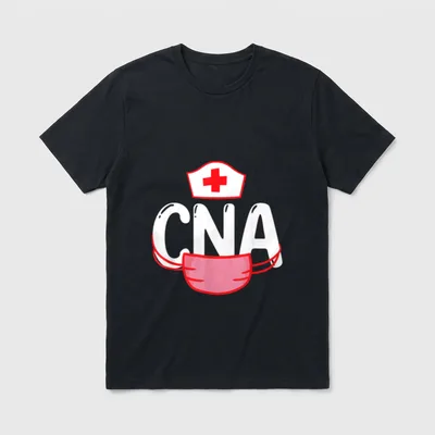 CNA Day Certified Nurse Assistant T-Shirt – White CNA letters with a nurse cap and pink mask – Classic T-Shirt in Black