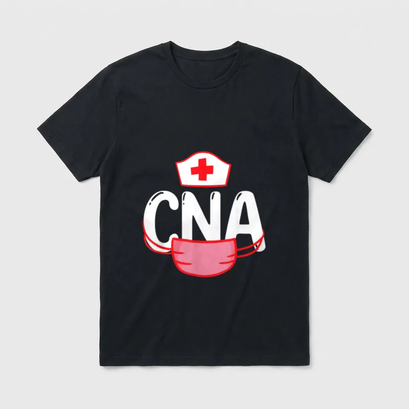 CNA Day Certified Nurse Assistant T-Shirt – White CNA letters with a nurse cap and pink mask – Classic T-Shirt in Black