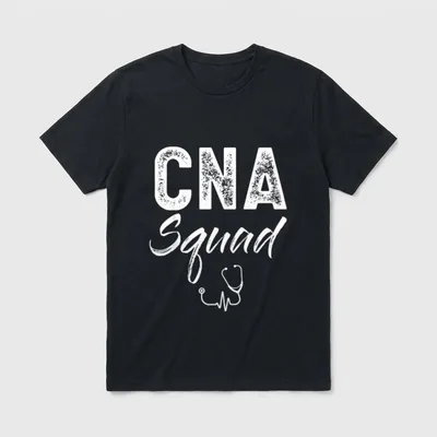 CNA Squad Nurse Crew Lightweight T-Shirt – “CNA Squad” lettering and stethoscope pulse line – Classic T-Shirt in Black