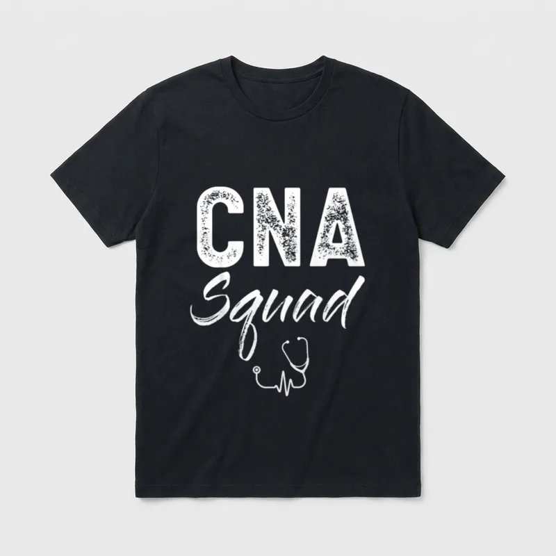 CNA Squad Nurse Crew Lightweight T-Shirt – “CNA Squad” lettering and stethoscope pulse line – Classic T-Shirt in Black