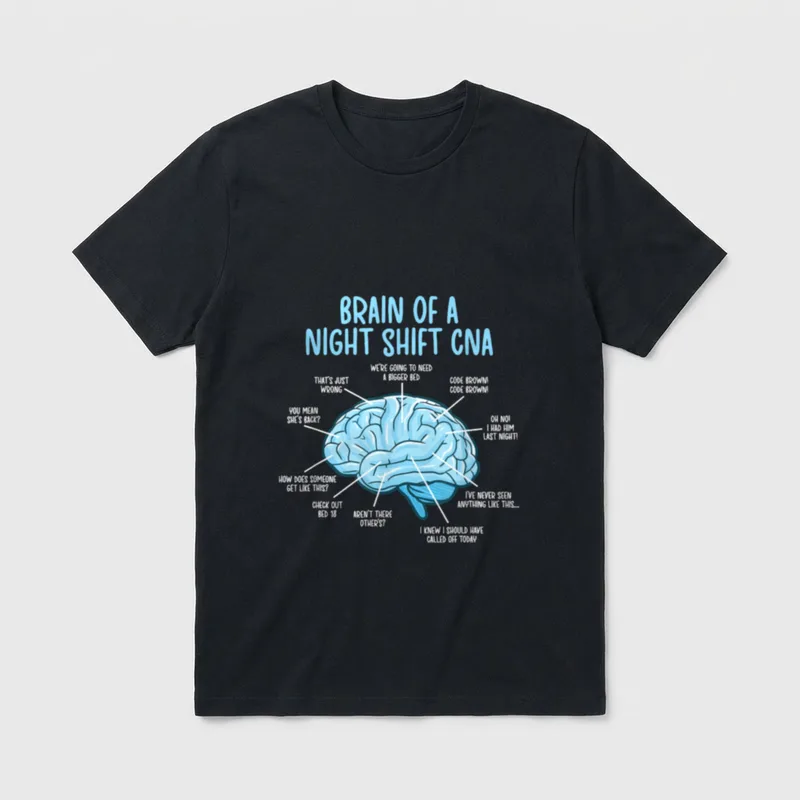 Night Shift CNA Certified Nursing Brain T-Shirt – Classic T-Shirt in Black