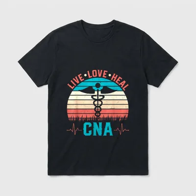 Live Love Heal CNA T-Shirt – LIVE LOVE HEAL text, caduceus emblem, and CNA heartbeat design – Classic T-Shirt in Black