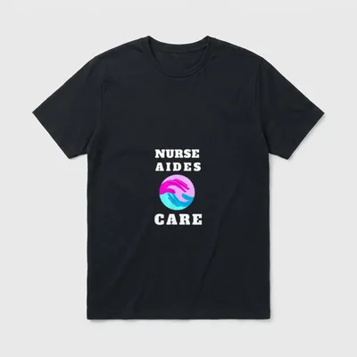 Nurse Aides Care T-Shirt – NURSE AIDES CARE lettering with circular caring hands emblem – Classic T-Shirt in Black