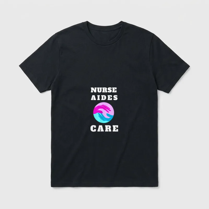 Nurse Aides Care T-Shirt – NURSE AIDES CARE lettering with circular caring hands emblem – Classic T-Shirt in Black