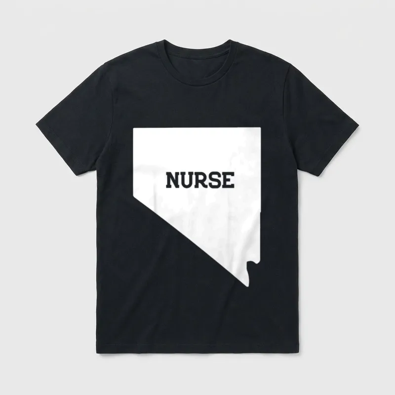 Nevada Nurse State RN CNA LPN T-Shirt – Nevada state outline with NURSE printed across the center – Classic T-Shirt in Black