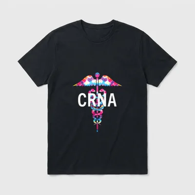 Nurse Anesthetist CRNA CRNA Caduceus T-Shirt – Vibrant splash caduceus with white CRNA lettering – Classic T-Shirt in Black