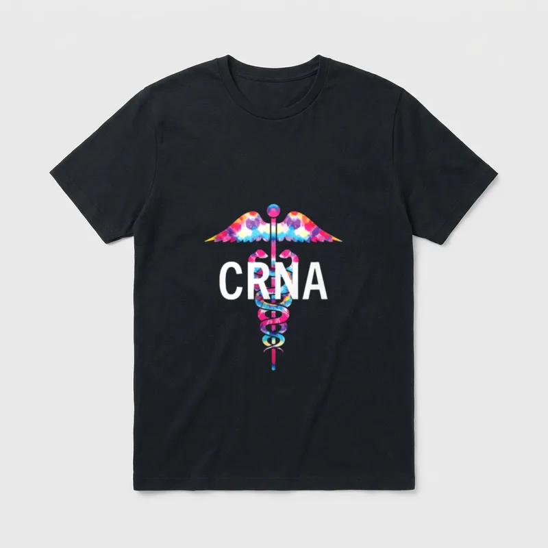 Nurse Anesthetist CRNA CRNA Caduceus T-Shirt – Vibrant splash caduceus with white CRNA lettering – Classic T-Shirt in Black