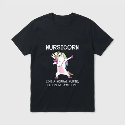 Nurse Unicorn Nursicorn T-Shirt – Dabbing unicorn in a nurse cap with rainbow hair and tail – Classic T-Shirt in Black