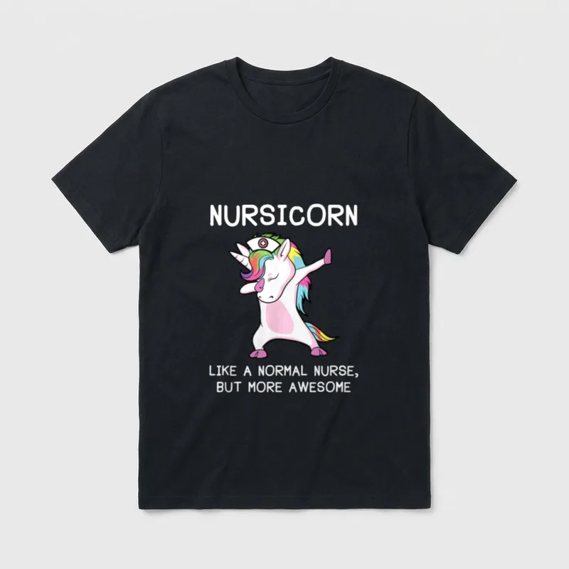 Nurse Unicorn Nursicorn T-Shirt – Dabbing unicorn in a nurse cap with rainbow hair and tail – Classic T-Shirt in Black