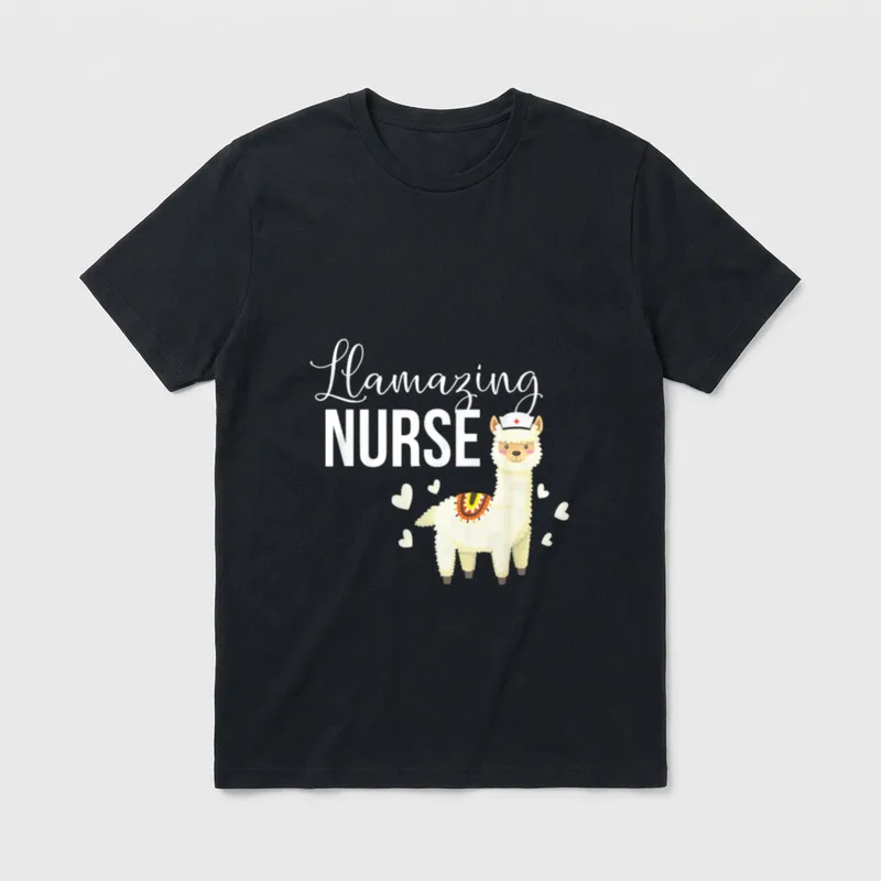 Nurse Llamazing T-Shirt – Llamazing NURSE text with cartoon llama wearing nurse cap – Classic T-Shirt in Black