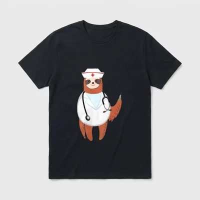 Medical Nurse's Hat Wearing Sloth T-Shirt – Classic T-Shirt in Black
