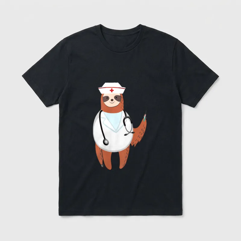 Medical Nurse's Hat Wearing Sloth T-Shirt – Classic T-Shirt in Black