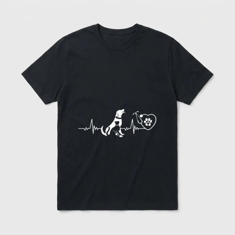 Nurse Stethoscope Heartbeat Vet Week Cat T-Shirt – Classic T-Shirt in Black