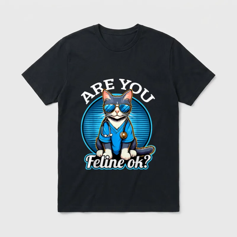 Feline OK Funny Cat Nurse Veterinarian T-Shirt – Classic T-Shirt in Black