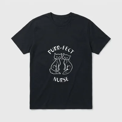 Purr-fect Nurse Cute Cat T-Shirt – Two sketched cats with purr-fect nurse lettering – Classic T-Shirt in Black