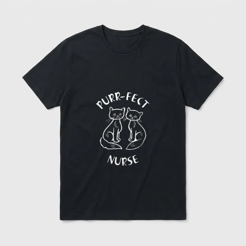 Purr-fect Nurse Cute Cat T-Shirt – Two sketched cats with purr-fect nurse lettering – Classic T-Shirt in Black