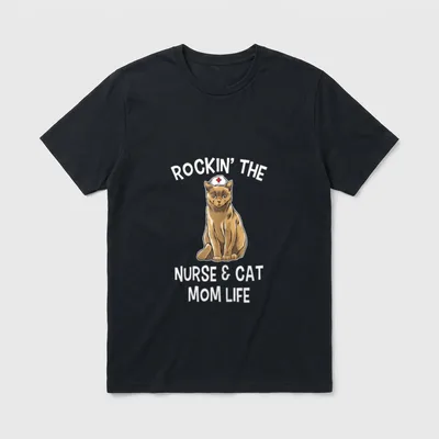 Nurse Cat Every T-Shirt – Brown cat in a white nurse cap with red cross – Classic T-Shirt in Black