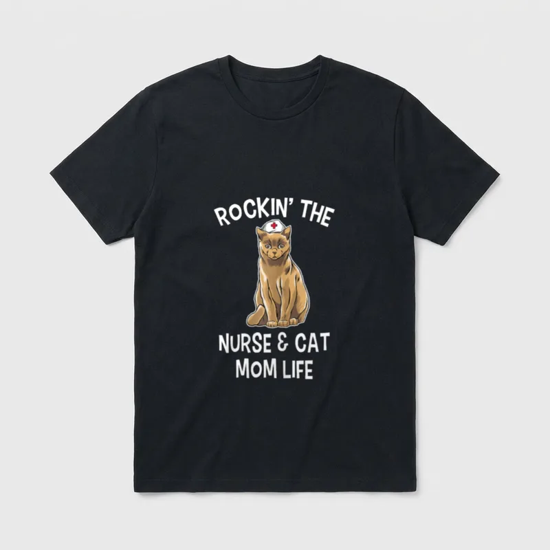 Nurse Cat Every T-Shirt – Brown cat in a white nurse cap with red cross – Classic T-Shirt in Black