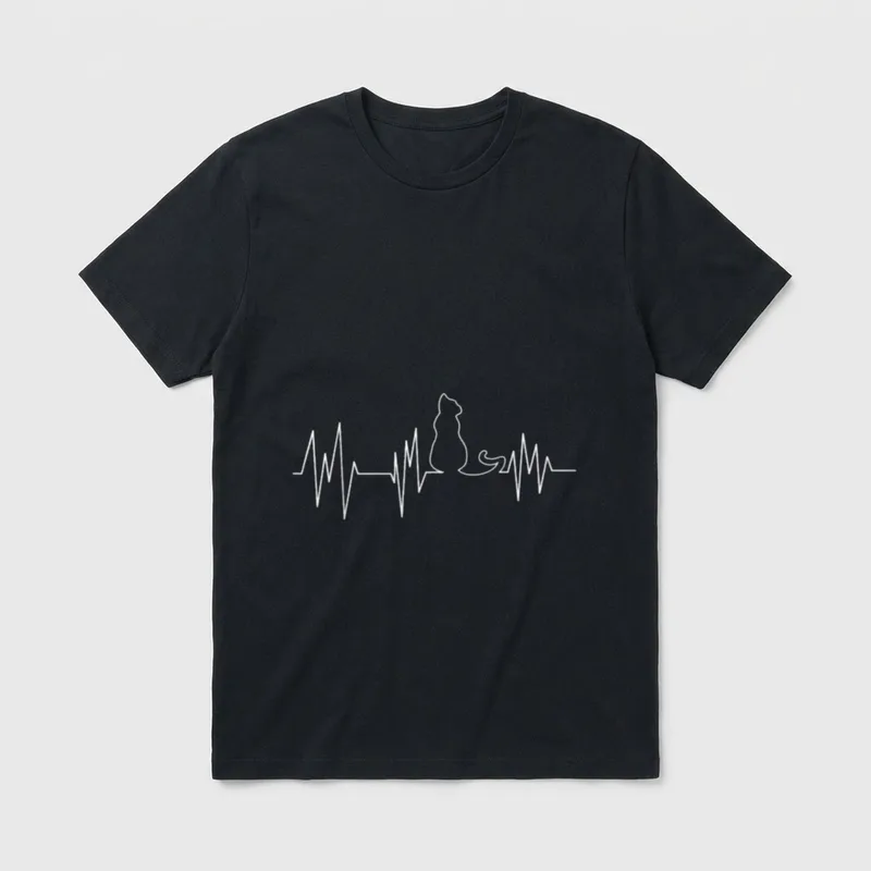 Nurse Pulse Cat T-Shirt – Heartbeat pulse line forming an upright cat silhouette – Classic T-Shirt in Black