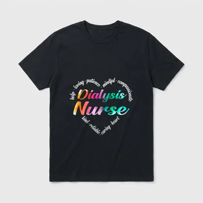 Dialysis Nurse Heart Word Cloud Watercolor T-Shirt – Classic T-Shirt in Black