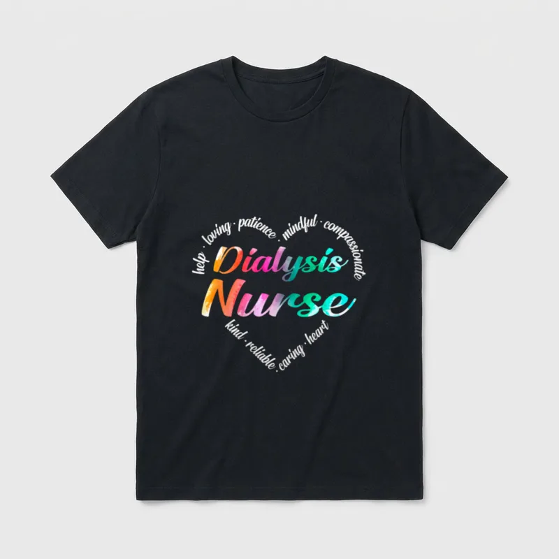Dialysis Nurse Heart Word Cloud Watercolor T-Shirt – Classic T-Shirt in Black