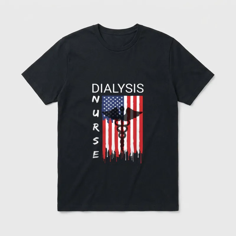 Dialysis Nursing US Flag Patriotic Nephrology T-Shirt – Classic T-Shirt in Black