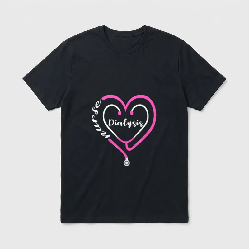 Valentines Day Dialysis Nurse Stethoscope Heart T-Shirt – Classic T-Shirt in Black