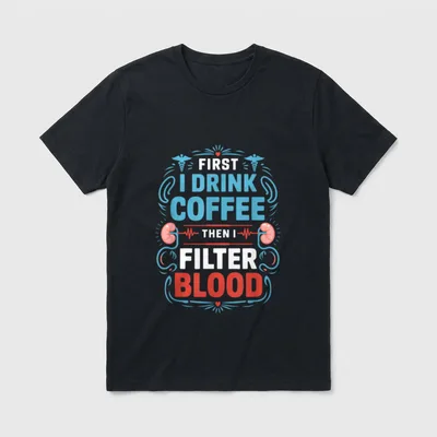 Dialysis Nurse First I Drink Coffee T-Shirt – FIRST I DRINK COFFEE THEN I FILTER BLOOD – Classic T-Shirt in Black