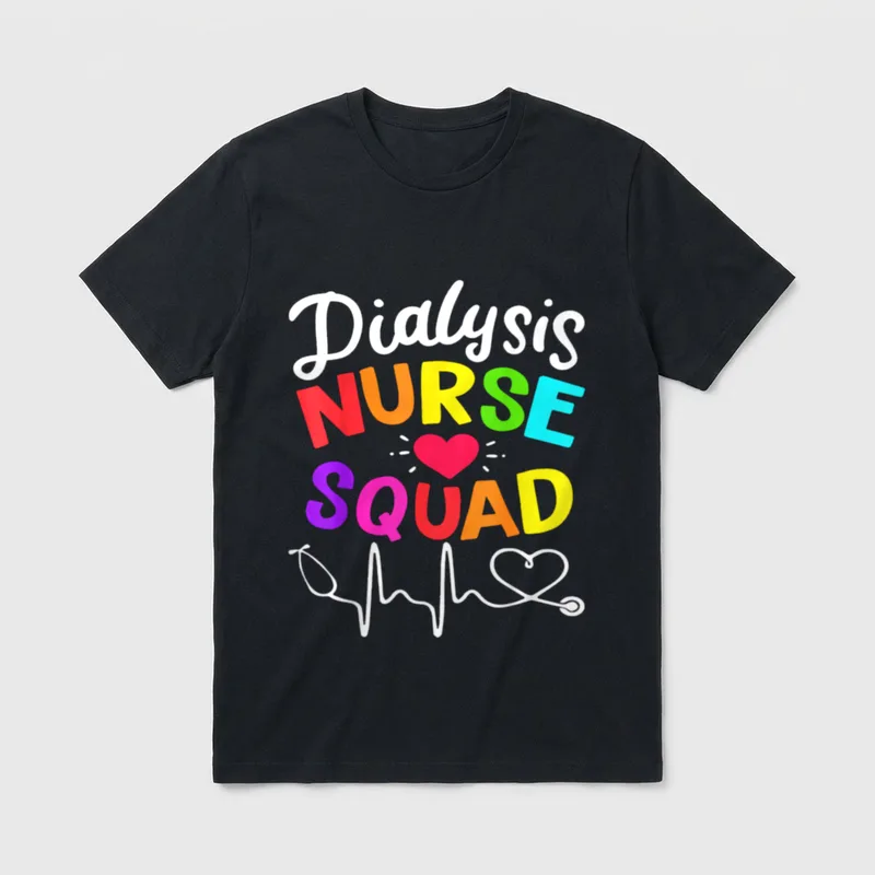 Dialysis Nurse Novelty T-Shirt – Dialysis NURSE SQUAD with heart and stethoscope – Classic T-Shirt in Black