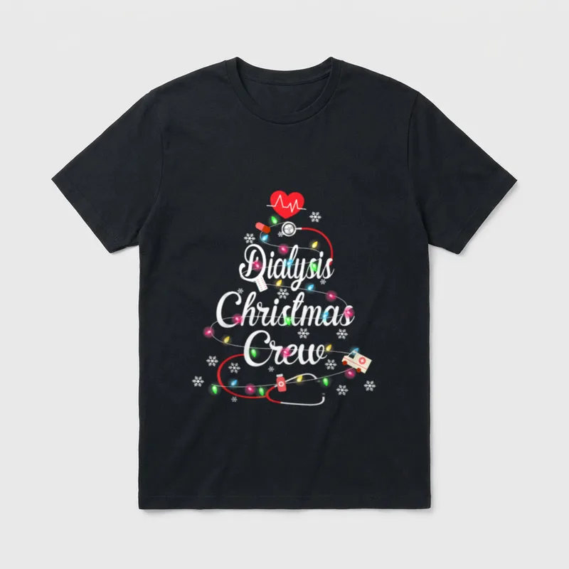 Dialysis Christmas Crew Nurse Nephrology Features T-Shirt – Classic T-Shirt in Black