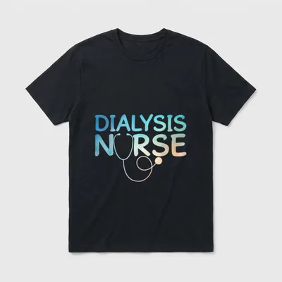 Best Dialysis Nurse Art T-Shirt – Stylized “DIALYSIS NURSE” lettering with a stethoscope graphic – Classic T-Shirt in Black