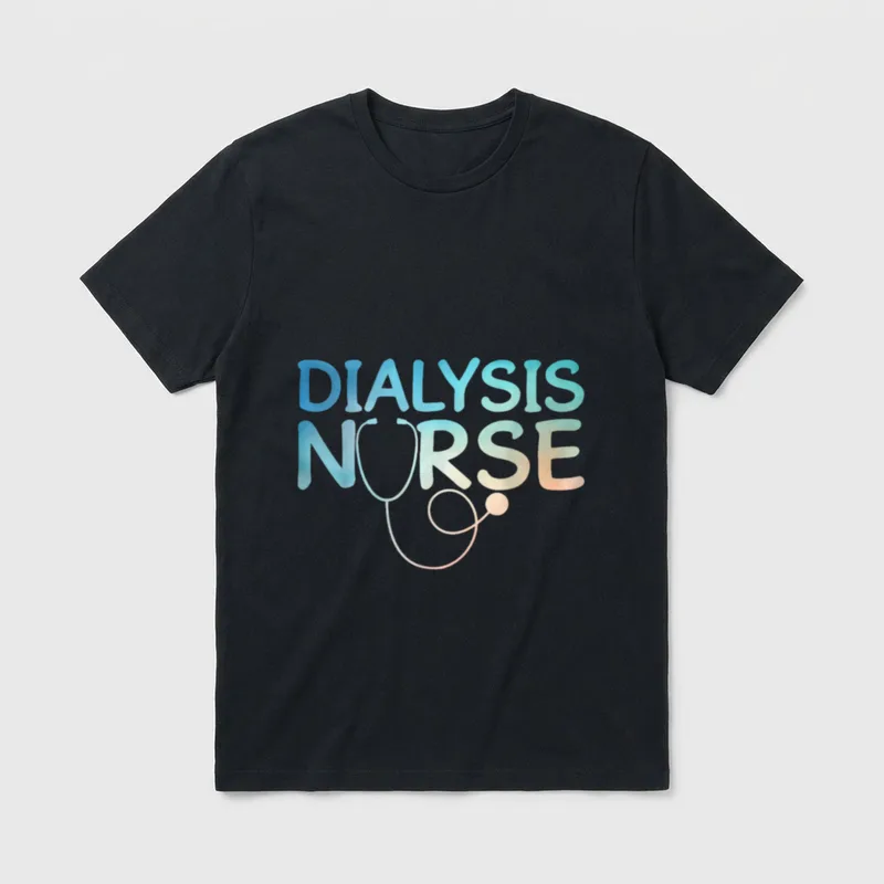 Best Dialysis Nurse Art T-Shirt – Stylized “DIALYSIS NURSE” lettering with a stethoscope graphic – Classic T-Shirt in Black
