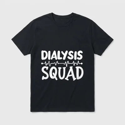Dialysis Tech Technician Nurse T-Shirt – Dialysis Squad lettering with heartbeat pulse line – Classic T-Shirt in Black