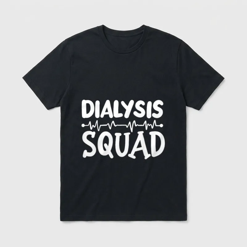 Dialysis Tech Technician Nurse T-Shirt – Dialysis Squad lettering with heartbeat pulse line – Classic T-Shirt in Black
