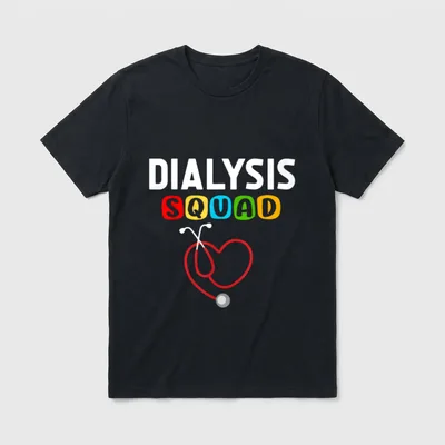 Dialysis Squad Technician Nurse T-Shirt – DIALYSIS SQUAD lettering with stethoscope heart – Classic T-Shirt in Black