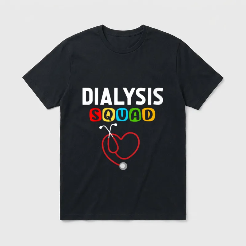 Dialysis Squad Technician Nurse T-Shirt – DIALYSIS SQUAD lettering with stethoscope heart – Classic T-Shirt in Black
