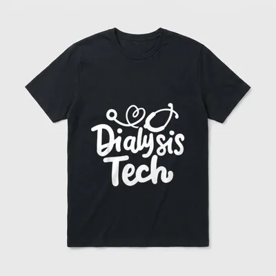 Dialysis Tech Technician Nurse Healthcare T-Shirt – Heart stethoscope with Dialysis Tech script – Classic T-Shirt in Black