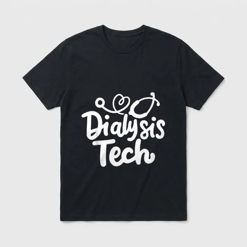 Dialysis Tech Technician Nurse Healthcare T-Shirt – Heart stethoscope with Dialysis Tech script – Classic T-Shirt in Black