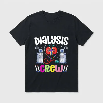 Funny Dialysis Crew T-Shirt – “DIALYSIS CREW” lettering with kidneys and dialysis equipment – Classic T-Shirt in Black