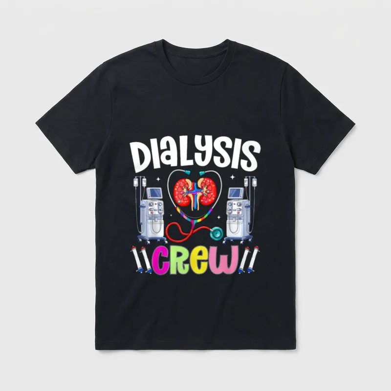 Funny Dialysis Crew T-Shirt – “DIALYSIS CREW” lettering with kidneys and dialysis equipment – Classic T-Shirt in Black