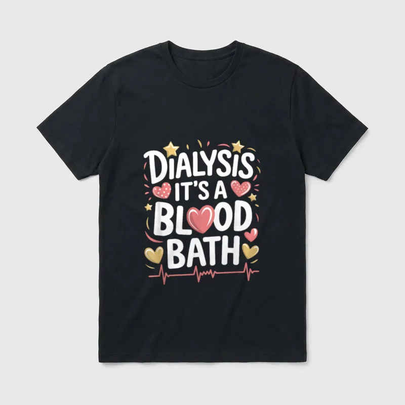 Dialysis Nurse Blood T-Shirt – Dialysis It’s A Blood Bath lettering with hearts – Classic T-Shirt in Black